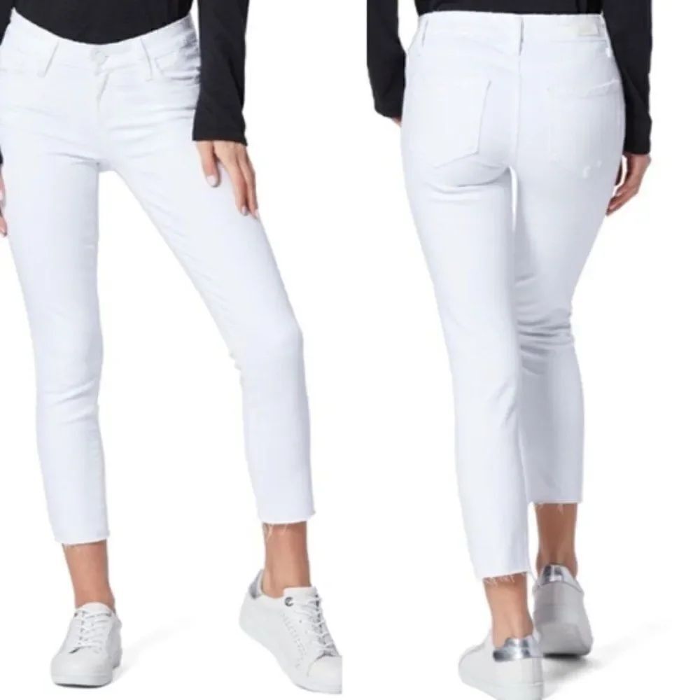 Paige Skyline Crop Skinny Raw-Hem Jeans size 30 in Lived In Crisp White